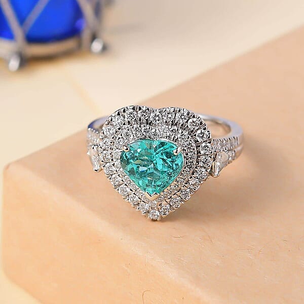 Shop Lc Rhapsody 950 Platinum AAAA Paraiba Tourmaline And E-F VS Diamond 2.98 Ctw Ring 8.25 Grams
