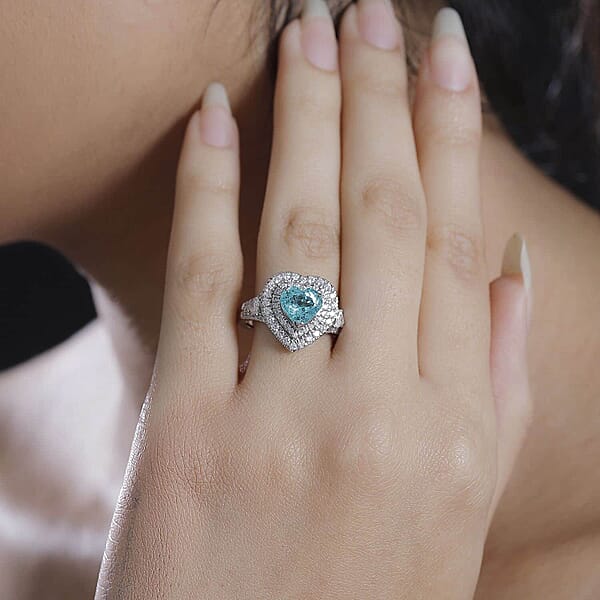 Shop Lc Rhapsody 950 Platinum AAAA Paraiba Tourmaline And E-F VS Diamond 2.98 Ctw Ring 8.25 Grams