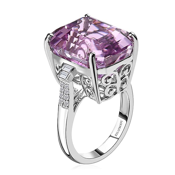 Shop Lc Rhapsody 950 Platinum AAAA Patroke Kunzite And E-F VS2 Diamond Ring 10.30 Grams 24.50 Ctw