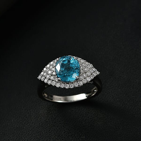 Shop Lc Rhapsody 950 Platinum AAAA Ratanakiri Blue Zircon Diamond (E-F VS) (0.51 Cts) Ring (6.80 G) 4.75 Ctw