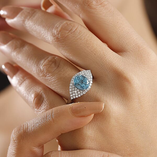 Shop Lc Rhapsody 950 Platinum AAAA Ratanakiri Blue Zircon Diamond (E-F VS) (0.51 Cts) Ring (6.80 G) 4.75 Ctw