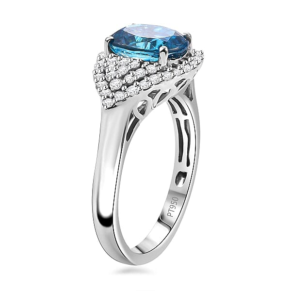 Shop Lc Rhapsody 950 Platinum AAAA Ratanakiri Blue Zircon Diamond (E-F VS) (0.51 Cts) Ring (6.80 G) 4.75 Ctw