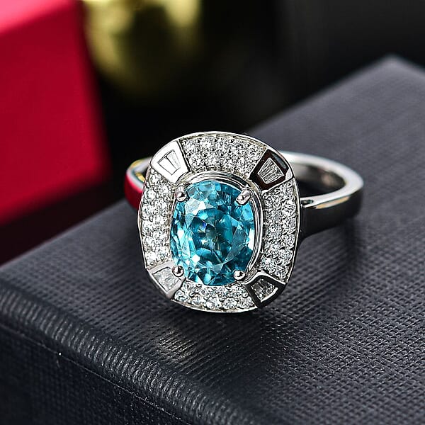 Shop Lc Rhapsody 950 Platinum AAAA Ratanakiri Blue Zircon Diamond (E-F VS) (0.57 Cts) Ring (7.85 G) 6.00 Ctw