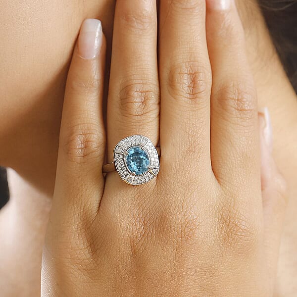 Shop Lc Rhapsody 950 Platinum AAAA Ratanakiri Blue Zircon Diamond (E-F VS) (0.57 Cts) Ring (7.85 G) 6.00 Ctw