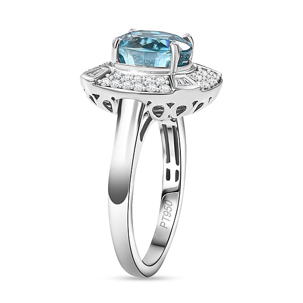Shop Lc Rhapsody 950 Platinum AAAA Ratanakiri Blue Zircon Diamond (E-F VS) (0.57 Cts) Ring (7.85 G) 6.00 Ctw
