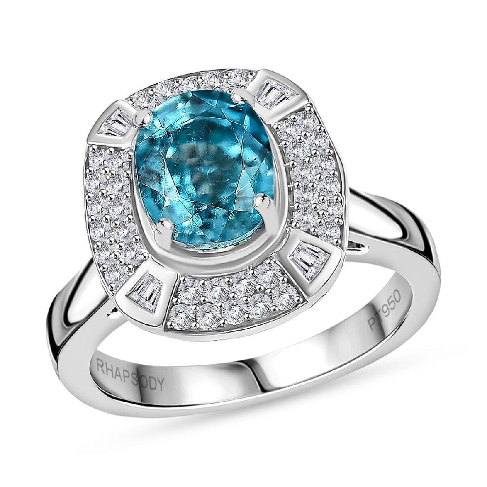shop lc Rhapsody 950 Platinum AAAA Ratanakiri Blue Zircon Diamond (E-F VS) (0.57 cts) Ring (7.85 g) 6.00 ctw