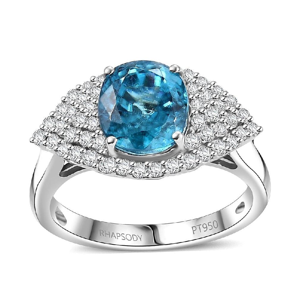shop lc Rhapsody 950 Platinum AAAA Ratanakiri Blue Zircon Diamond (E-F VS) (0.51 cts) Ring (6.80 g) 4.75 ctw