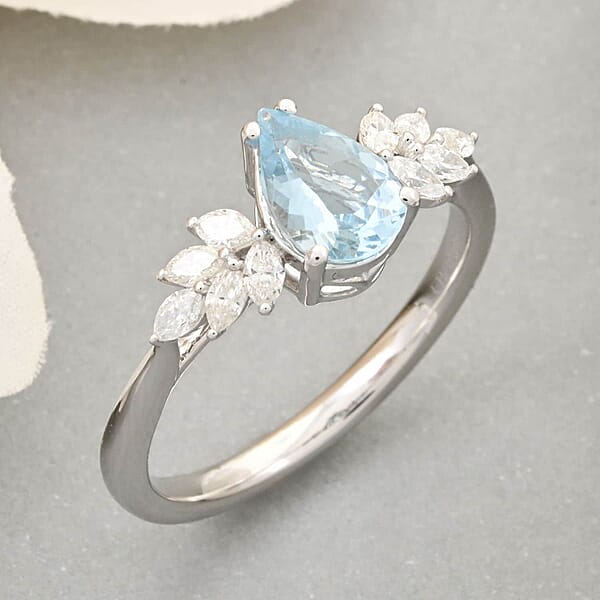 Shop Lc Rhapsody 950 Platinum AAAA Santa Maria Aquamarine Diamond (E-F VS) (0.25 Cts) Ring (5.65 G) 1.50 Ctw