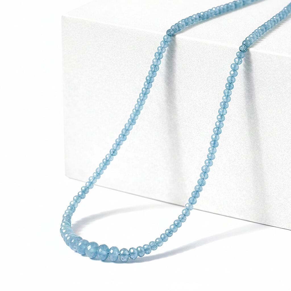 shop lc Rhapsody 950 Platinum AAAA Santa Maria Aquamarine Beaded Graduated Necklace 18-20 Inches 70.00 ctw