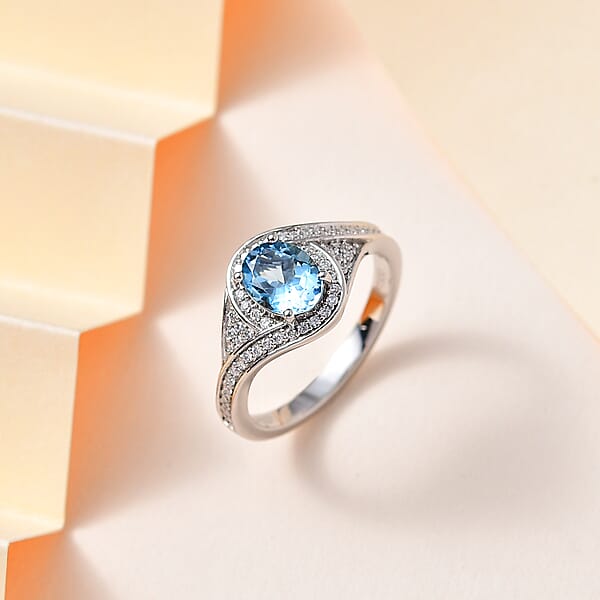 Shop Lc Rhapsody 950 Platinum AAAA Santa Maria Aquamarine And E-F VS Diamond Ring 6.40 Grams 1.35 Ctw