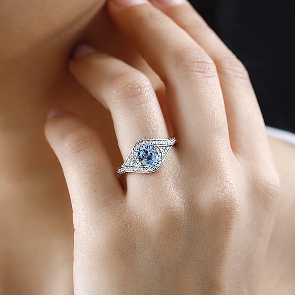 Shop Lc Rhapsody 950 Platinum AAAA Santa Maria Aquamarine And E-F VS Diamond Ring 6.40 Grams 1.35 Ctw