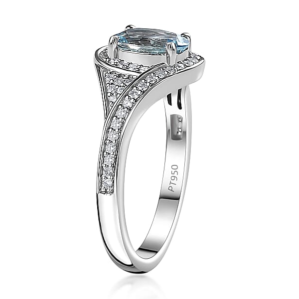 Shop Lc Rhapsody 950 Platinum AAAA Santa Maria Aquamarine And E-F VS Diamond Ring 6.40 Grams 1.35 Ctw