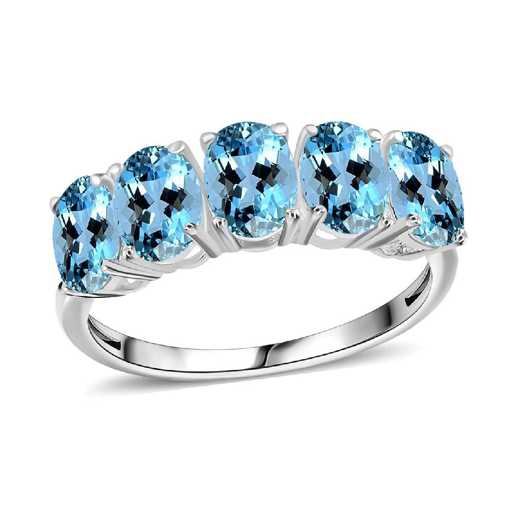 shop lc Rhapsody 950 Platinum AAAA Santa Maria Aquamarine 5 Stone Ring 5.50 Grams 4.15 ctw (Del. in 10-12 Days)