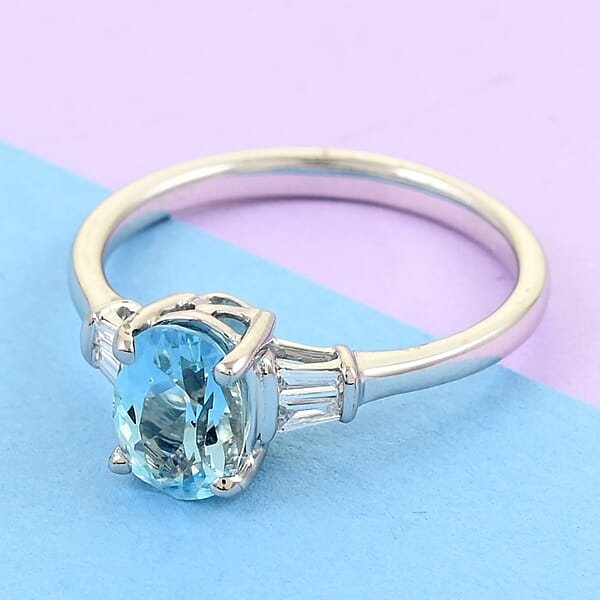 Shop Lc Rhapsody 950 Platinum AAAA Santa Maria Aquamarine And Diamond E-F VS Solitaire Ring 4.25 Grams 1.40 Ctw