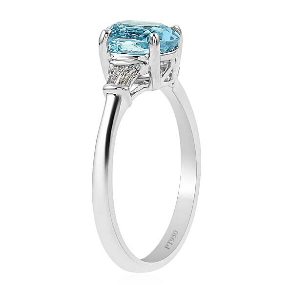 Shop Lc Rhapsody 950 Platinum AAAA Santa Maria Aquamarine And Diamond E-F VS Solitaire Ring 4.25 Grams 1.40 Ctw