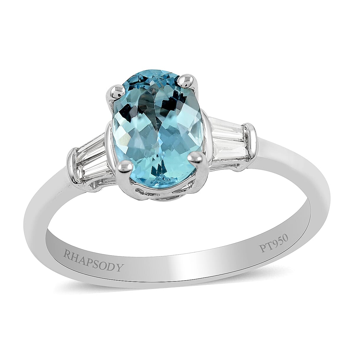 shop lc Rhapsody 950 Platinum AAAA Santa Maria Aquamarine and Diamond E-F VS Solitaire Ring 4.25 Grams 1.40 ctw