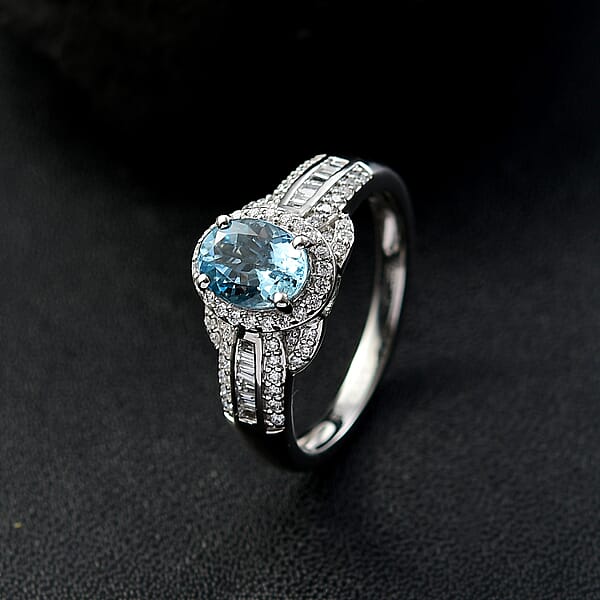 Shop Lc Rhapsody 950 Platinum AAAA Santa Maria Aquamarine Diamond (E-F VS2) (0.46 Cts) Aquatic Majesty Ring 1.50 Ctw