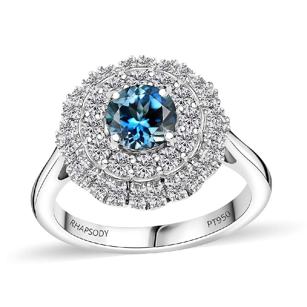 shop lc Rhapsody 950 Platinum AAAA Santa Maria Aquamarine Diamond (E-F VS) Ring 1.62 ctw