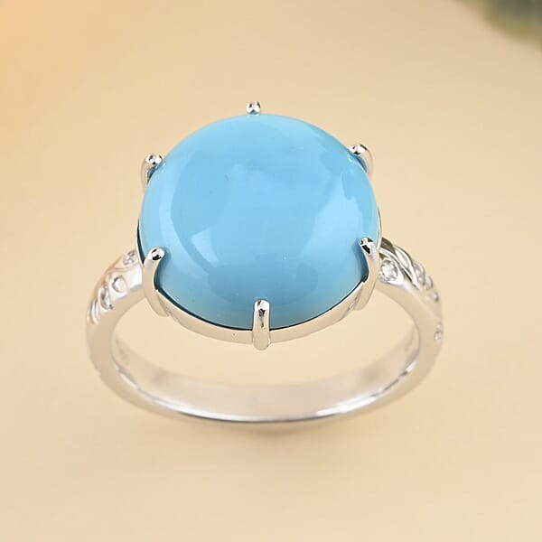 Shop Lc Rhapsody 950 Platinum AAAA Sleeping Beauty Turquoise And E-F VS Diamond Ring 6.25 Grams 6.40 Ctw