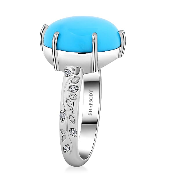 Shop Lc Rhapsody 950 Platinum AAAA Sleeping Beauty Turquoise And E-F VS Diamond Ring 6.25 Grams 6.40 Ctw