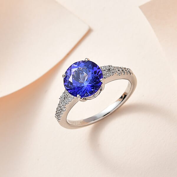 Shop Lc Rhapsody 950 Platinum AAAA Tanzanite And E-F VS Diamond Ring 4.90 Grams 3.20 Ctw