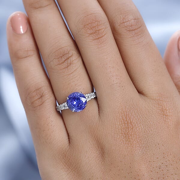 Shop Lc Rhapsody 950 Platinum AAAA Tanzanite And E-F VS Diamond Ring 4.90 Grams 3.20 Ctw