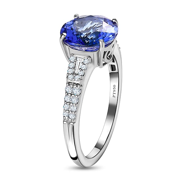 Shop Lc Rhapsody 950 Platinum AAAA Tanzanite And E-F VS Diamond Ring 4.90 Grams 3.20 Ctw