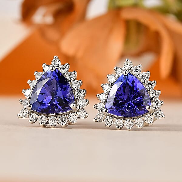 Shop Lc Rhapsody 950 Platinum AAAA Tanzanite And E-F VS Diamond Halo Earrings 3.75 Grams 2.90 Ctw