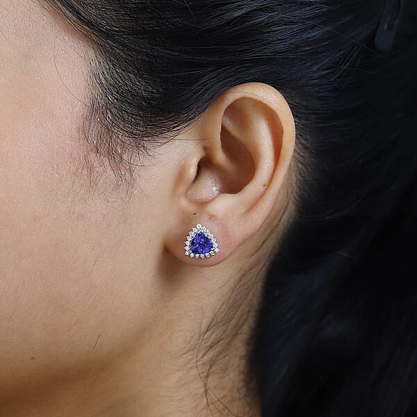 Shop Lc Rhapsody 950 Platinum AAAA Tanzanite And E-F VS Diamond Halo Earrings 3.75 Grams 2.90 Ctw