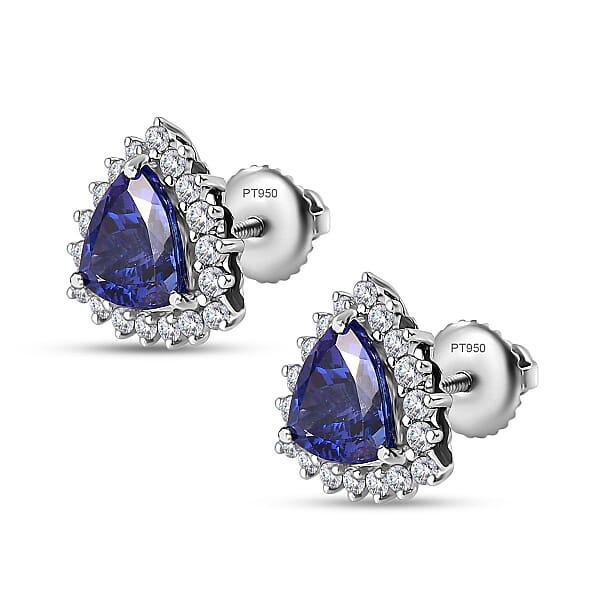 Shop Lc Rhapsody 950 Platinum AAAA Tanzanite And E-F VS Diamond Halo Earrings 3.75 Grams 2.90 Ctw