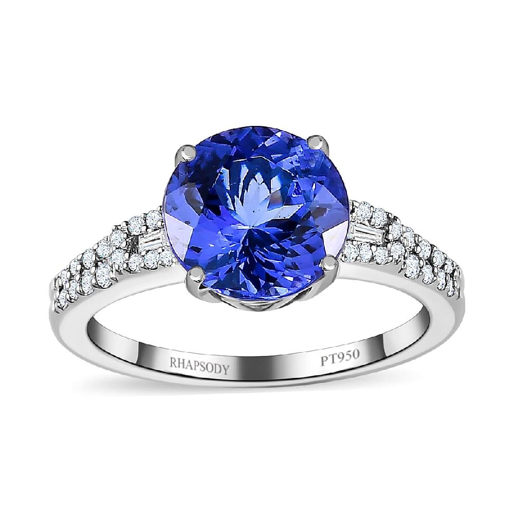 shop lc Rhapsody 950 Platinum AAAA Tanzanite and E-F VS Diamond Ring 4.90 Grams 3.20 ctw