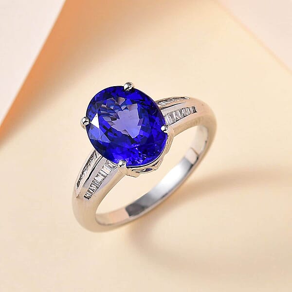 Shop Lc Rhapsody 950 Platinum AAAA Tanzanite And E-F VS2 Diamond Ring 7.65 Grams 5.20 Ctw
