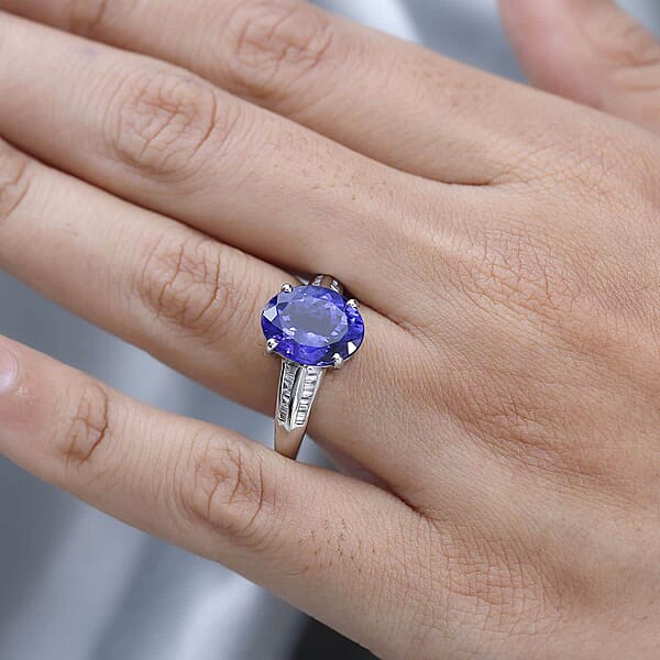 Shop Lc Rhapsody 950 Platinum AAAA Tanzanite And E-F VS2 Diamond Ring 7.65 Grams 5.20 Ctw