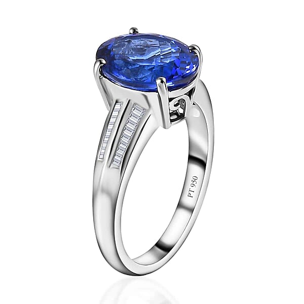 Shop Lc Rhapsody 950 Platinum AAAA Tanzanite And E-F VS2 Diamond Ring 7.65 Grams 5.20 Ctw