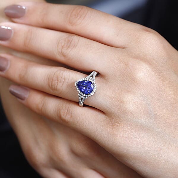 Shop Lc Rhapsody 950 Platinum AAAA Tanzanite And E-F VS2 Diamond Ring 6.40 Grams 3.20 Ctw