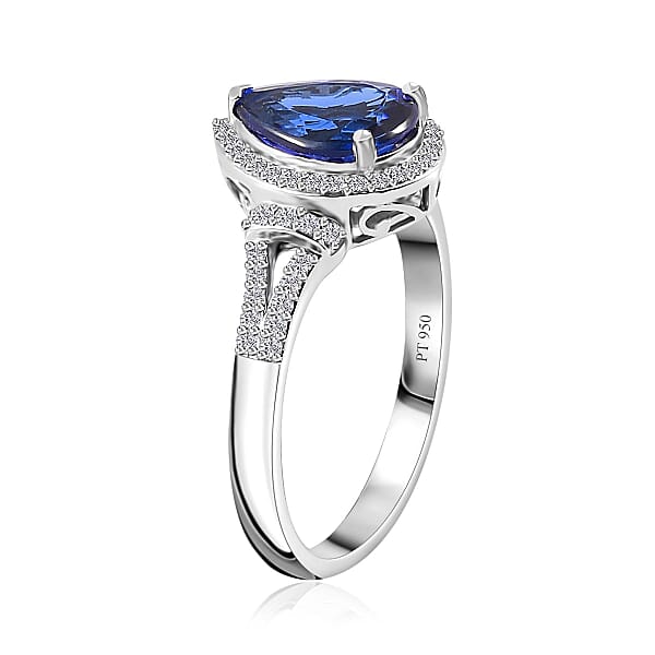 Shop Lc Rhapsody 950 Platinum AAAA Tanzanite And E-F VS2 Diamond Ring 6.40 Grams 3.20 Ctw