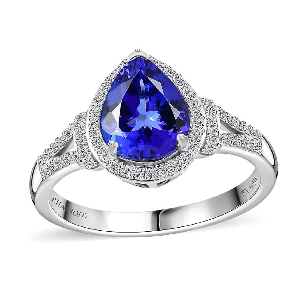 shop lc Rhapsody 950 Platinum AAAA Tanzanite and E-F VS2 Diamond Ring 6.40 Grams 3.20 ctw