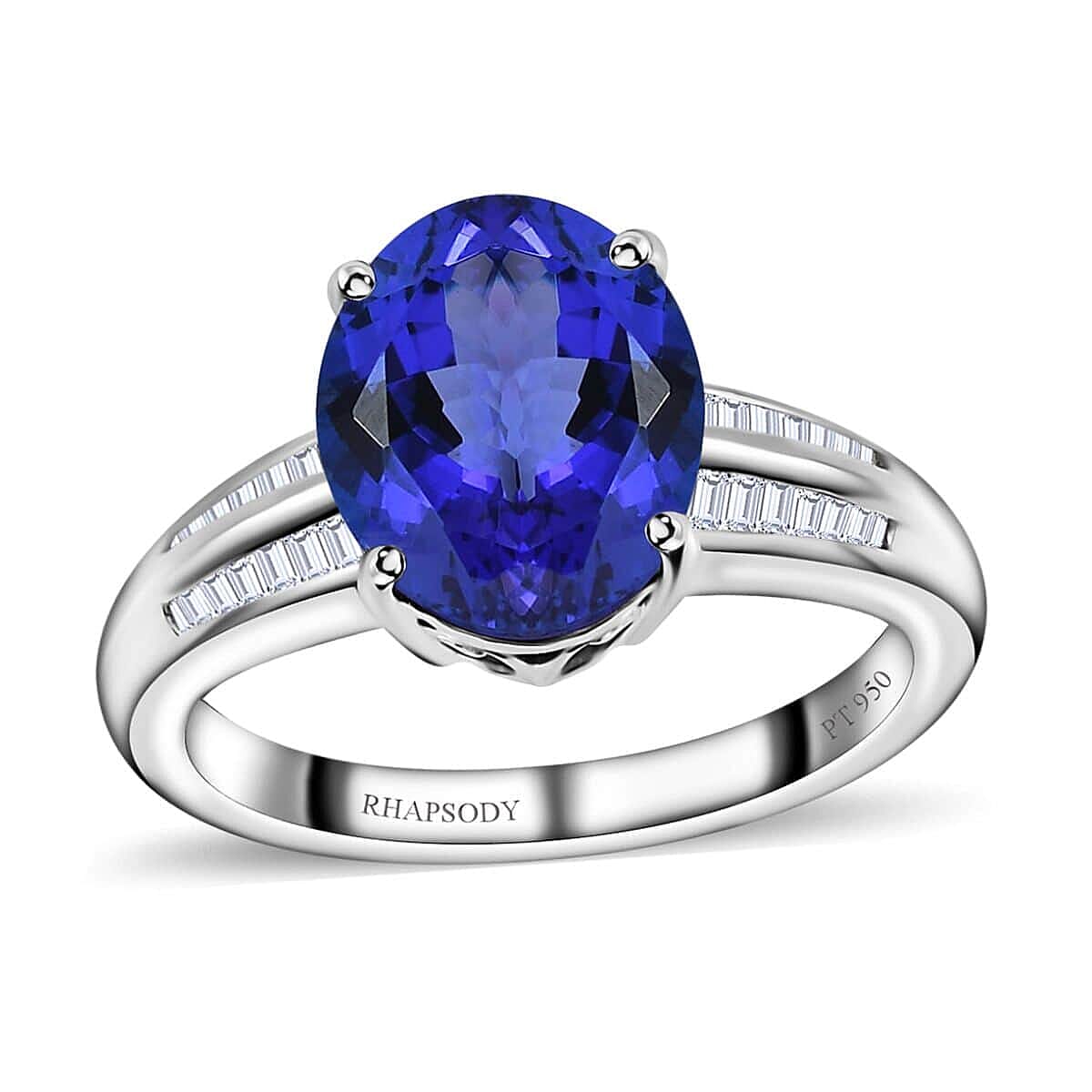 shop lc Rhapsody 950 Platinum AAAA Tanzanite and E-F VS2 Diamond Ring 7.65 Grams 5.20 ctw