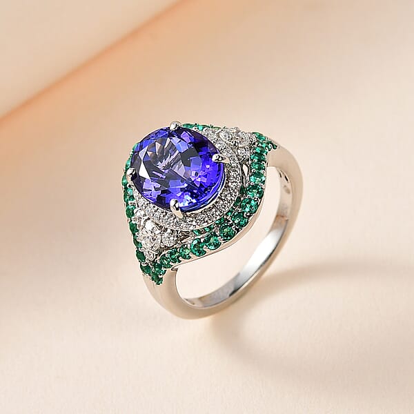 Shop Lc Rhapsody 950 Platinum AAAA Tanzanite Boyaca Colombian Emerald And E-F VS2 Diamond Ring 8.55 Grams 5.90 Ctw