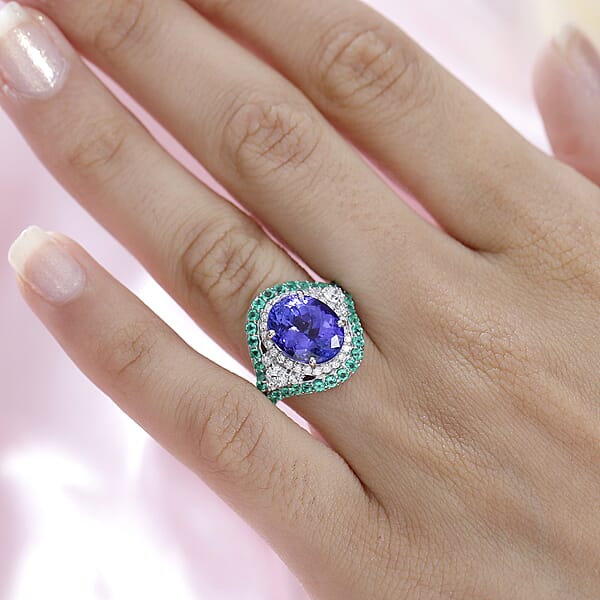 Shop Lc Rhapsody 950 Platinum AAAA Tanzanite Boyaca Colombian Emerald And E-F VS2 Diamond Ring 8.55 Grams 5.90 Ctw