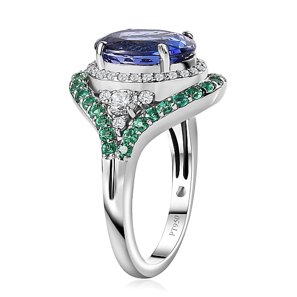 Shop Lc Rhapsody 950 Platinum AAAA Tanzanite Boyaca Colombian Emerald And E-F VS2 Diamond Ring 8.55 Grams 5.90 Ctw