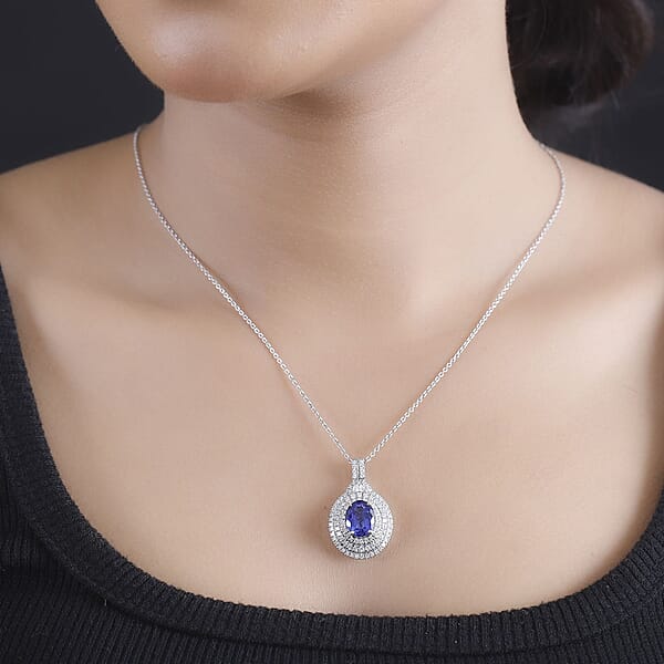 Shop Lc Rhapsody 950 Platinum AAAA Tanzanite Diamond (E-F VS) Pendant Without Chain 4.03 Ctw