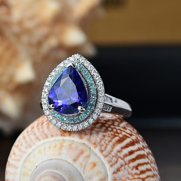 Shop Lc Rhapsody 950 Platinum AAAA Tanzanite Paraiba Tourmaline And Diamond (E-F VS2) (0.51 Cts) Ring (9.60 G) 4.50 Ctw