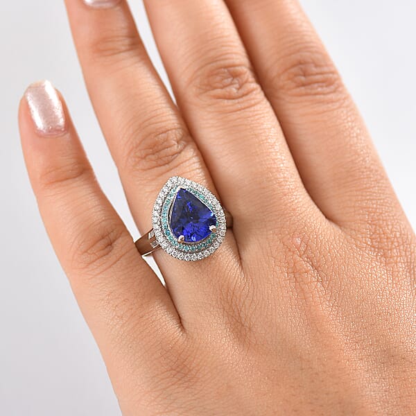 Shop Lc Rhapsody 950 Platinum AAAA Tanzanite Paraiba Tourmaline And Diamond (E-F VS2) (0.51 Cts) Ring (9.60 G) 4.50 Ctw