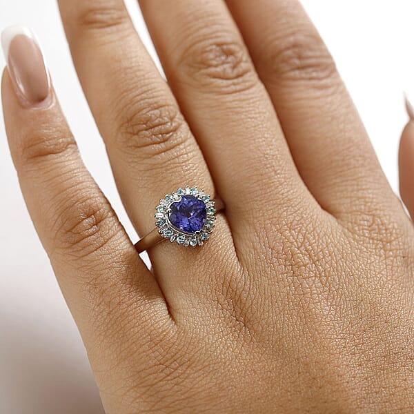 Shop Lc Rhapsody 950 Platinum AAAA Tanzanite Paraiba Tourmaline And Diamond (E-F VS2) Heart Ring 2.20 Ctw