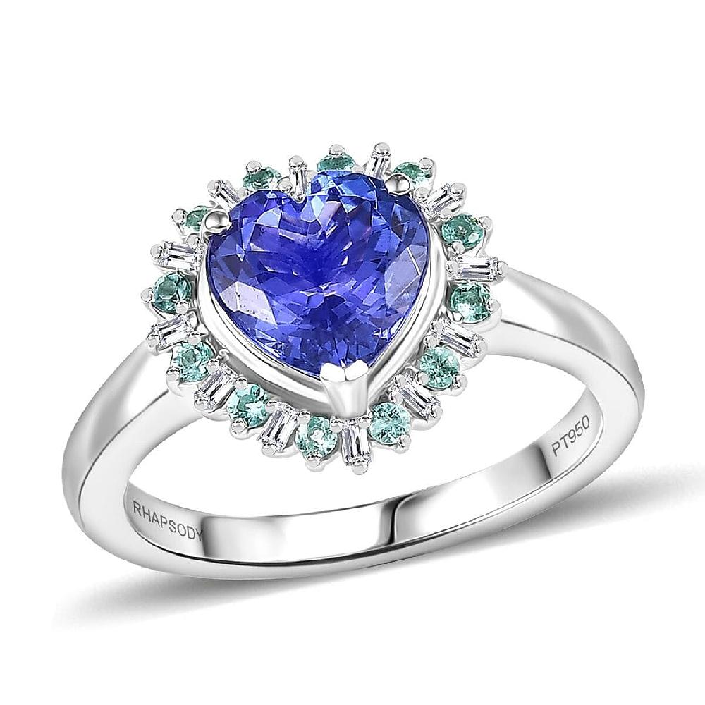 shop lc Rhapsody 950 Platinum AAAA Tanzanite Paraiba Tourmaline and Diamond (E-F VS2) Heart Ring 2.20 ctw