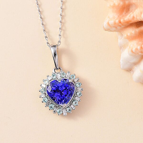 Shop Lc Rhapsody 950 Platinum AAAA Tanzanite Paraiba Tourmaline Diamond (E-F VS2) Pendant Necklace (20 Inches) (4.45 G) 2.15 Ctw