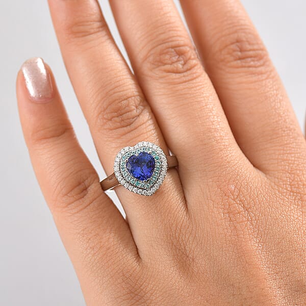 Shop Lc Rhapsody 950 Platinum AAAA Tanzanite Paraiba Tourmaline And Diamond (E-F VS2) (0.24 Cts) Heart Ring (8.80 G) 2.20 Ctw