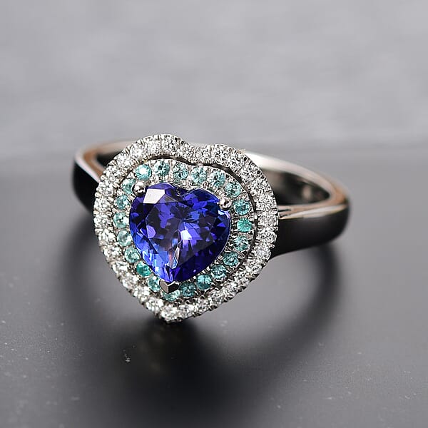 Shop Lc Rhapsody 950 Platinum AAAA Tanzanite Paraiba Tourmaline And Diamond (E-F VS2) (0.24 Cts) Heart Ring (8.80 G) 2.20 Ctw