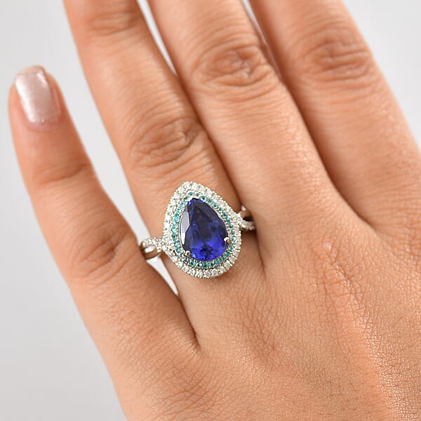 Shop Lc Rhapsody 950 Platinum AAAA Tanzanite Paraiba Tourmaline And Diamond (E-F VS2) (0.42 Cts) Ring (8.20 G) 5.15 Ctw